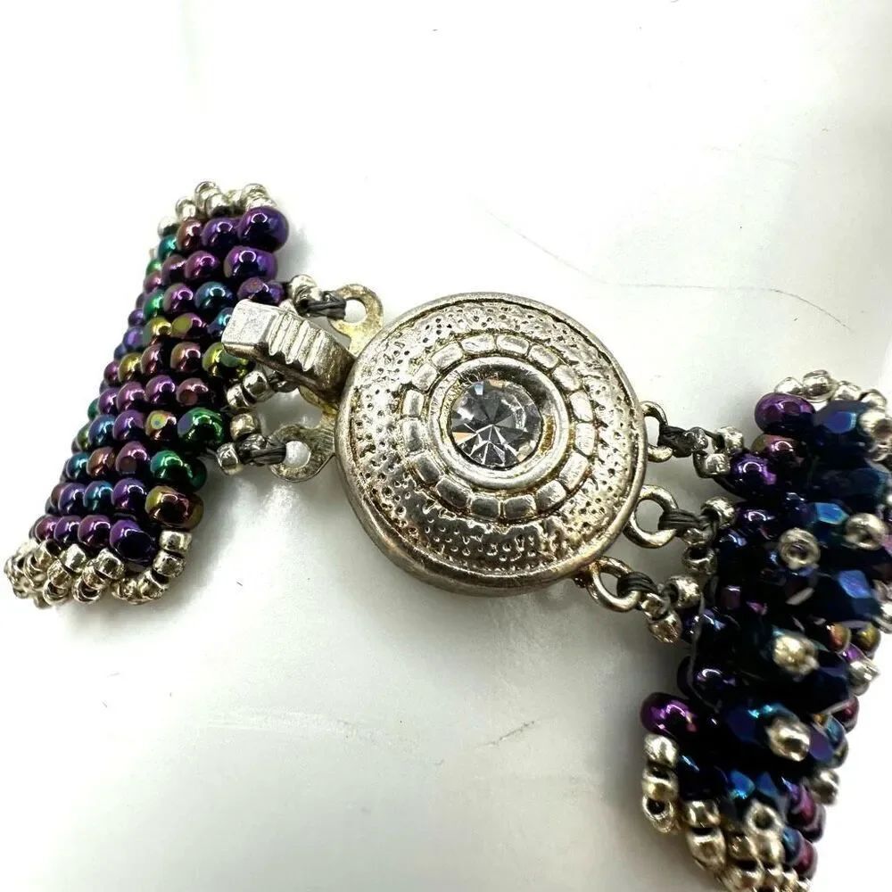 Purple beaded wide bracelet - Picture 5 of 7